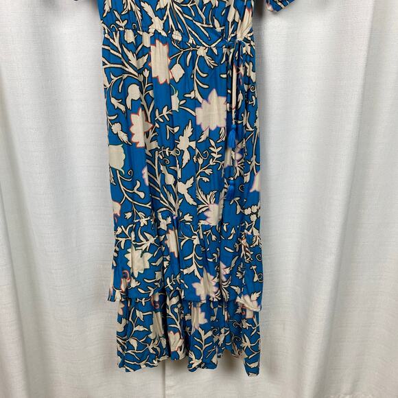 Knox Rose Blue Floral Paisley Wrap Midi Dress Sz.L NWT - Picture 6 of 15